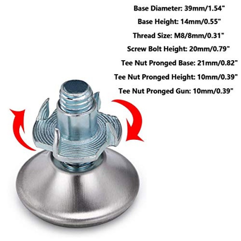 L-A M6x12x30 조정 가능한 회전 레벨링 피트 헤비 듀티 가구 테이블 다리 작업대, DIY 프로젝트 등을 위한 T-너트 스위블 헤비 듀티 레벨링 발이 있는 회전 레벨러 피트(12개)