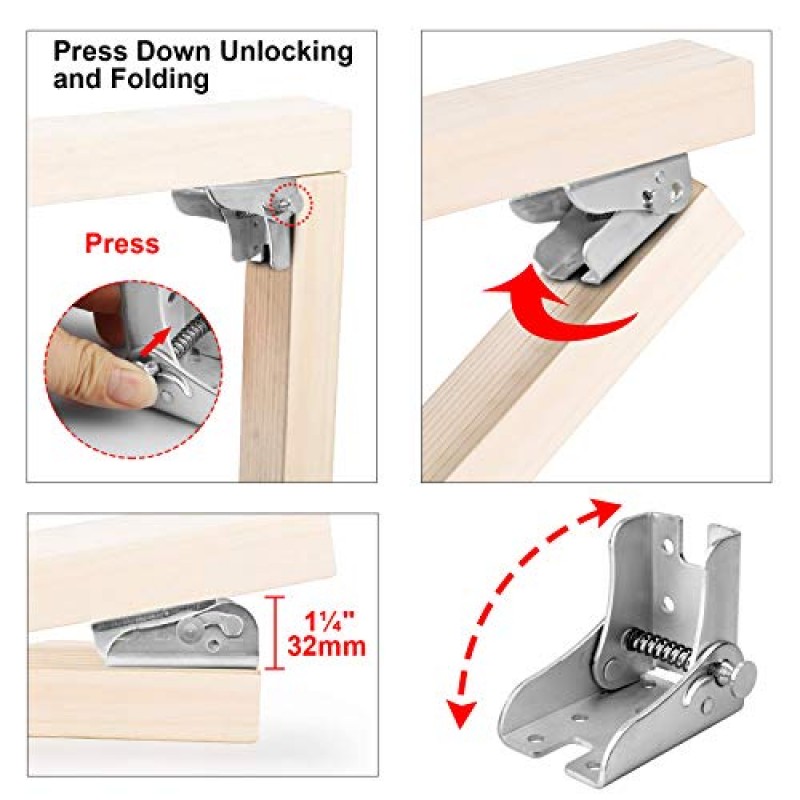 8 팩 접이식 다리 지지 브래킷 90° 잠금 확장 자체 잠금 경첩(나사 포함) 접이식 다리, 접이식 작업대, 주방 접이식 테이블, 강철 두께 2.3mm에 적합