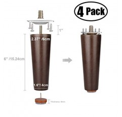 가구 다리 6 인치 소파 다리 중세 현대 호두 나무 가구 다리 다리 장착 플레이트가있는 교체 다리 및 소파 캐비닛 소파 오토만 커피 테이블 벤치 의자 용 펠트 보호대