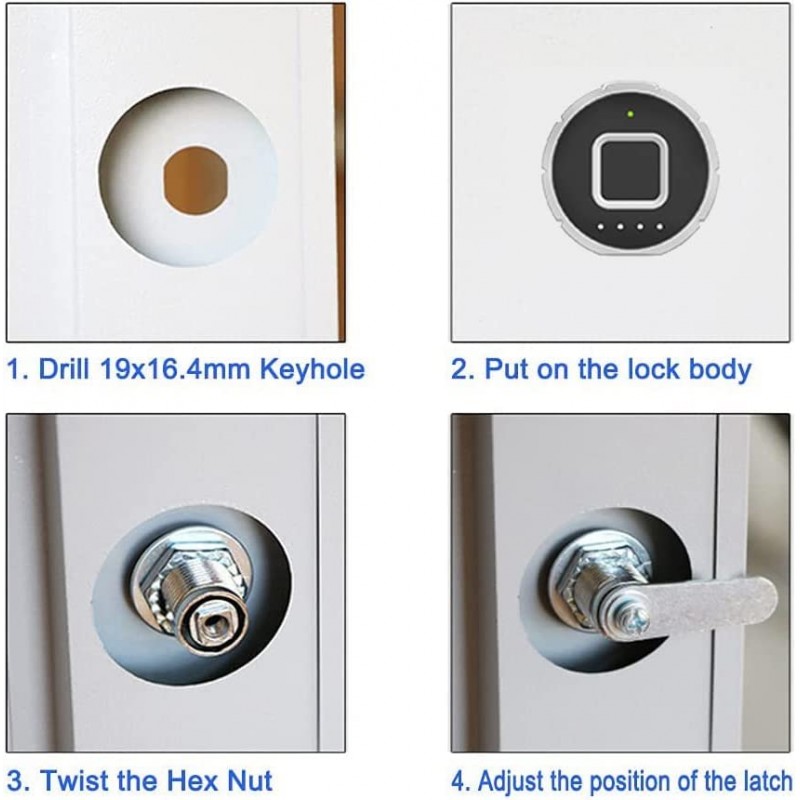 지문 서랍 잠금 장치, Pothunder 스마트 생체 인식 캐비닛 잠금 장치, Bluetooth 및 지문 잠금 장치, 열쇠가 없는 숨겨진 문서 서랍 잠금 장치, USB 충전 및 방수 가정, 사무실, 가구(30MM)에 이상적