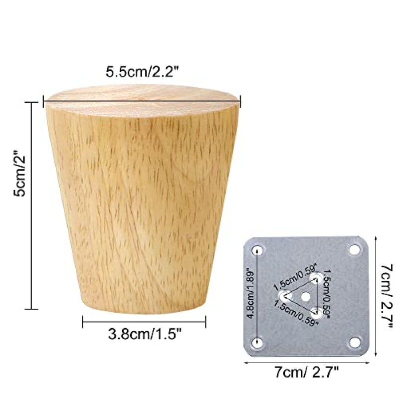Uxcell 목재 가구 다리, 2인치 소파 다리 장착 플레이트가 있는 둥근 단단한 나무 소파 다리, 안락 의자 안락 의자 커피 테이블 드레서 4개 세트용 교체 피트