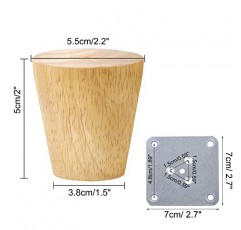 Uxcell 목재 가구 다리, 2인치 소파 다리 장착 플레이트가 있는 둥근 단단한 나무 소파 다리, 안락 의자 안락 의자 커피 테이블 드레서 4개 세트용 교체 피트