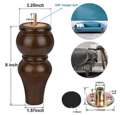 목재 가구 다리 -소파 다리 4개 세트, 소파 다리 8인치 원형, 중세 시대 현대식 교체 침대 다리, 테이블 의자 다리, 옷장 다리 오토만 다리, 가구 또는 DIY 프로젝트용 캐비닛 다리(갈색)