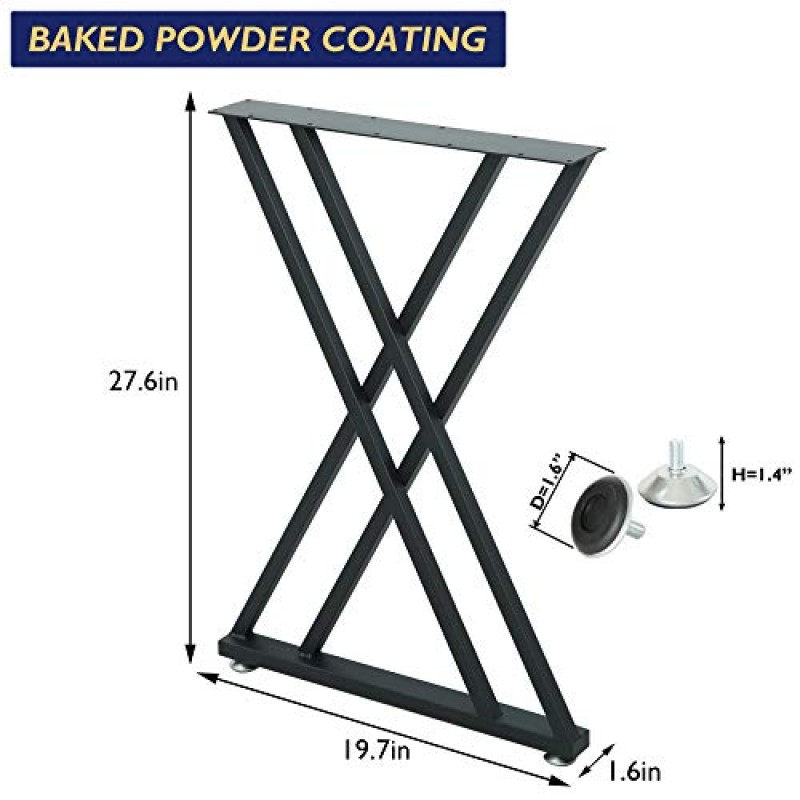 금속 산업 식사 현대 테이블 다리 책상 다리 베이스 단철 커피 테이블 작업대 다리 벤치 다리 야간 스탠드 사무실 테이블 28인치 더블 X 모양 블랙 DIY(2개 세트 1개) 28