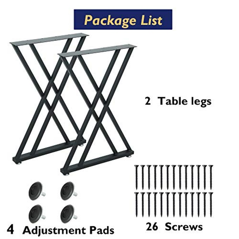 금속 산업 식사 현대 테이블 다리 책상 다리 베이스 단철 커피 테이블 작업대 다리 벤치 다리 야간 스탠드 사무실 테이블 28인치 더블 X 모양 블랙 DIY(2개 세트 1개) 28