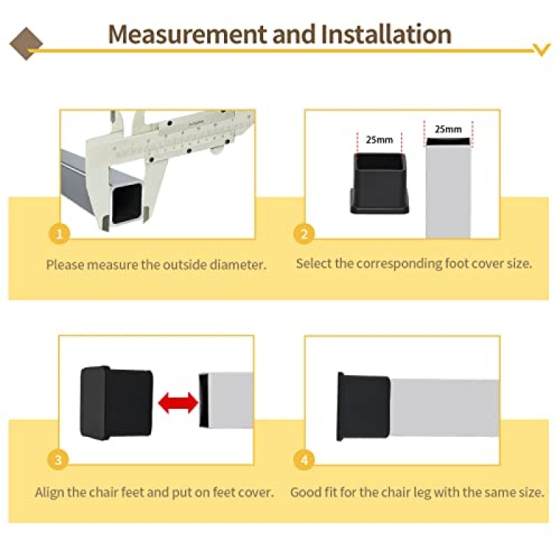 Flyshop 유연한 PVC 파티오 의자 다리 캡 가구 의자 다리 바닥 보호기 사각형 블랙 10Pcs, 7/8 인치 x 7/8 인치, 22 x 22mm