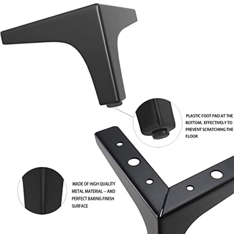 Daksang 4 Pcs 5 인치 금속 가구 다리 매트 블랙 소파 다리 가구 교체 다리 삼각형 소파 피트 소파, 캐비닛, 찬장, 소파, 커피 테이블 등을위한 나사가있는 헤비 듀티 캐비닛 피트