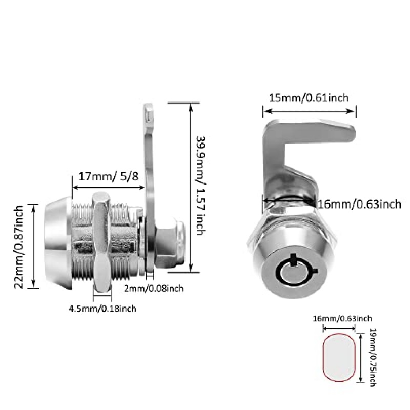 Tidorlou 2 팩 관형 캠 잠금 장치, 트렁크, ATM, 캐비닛, 기계 서랍용 5/8 