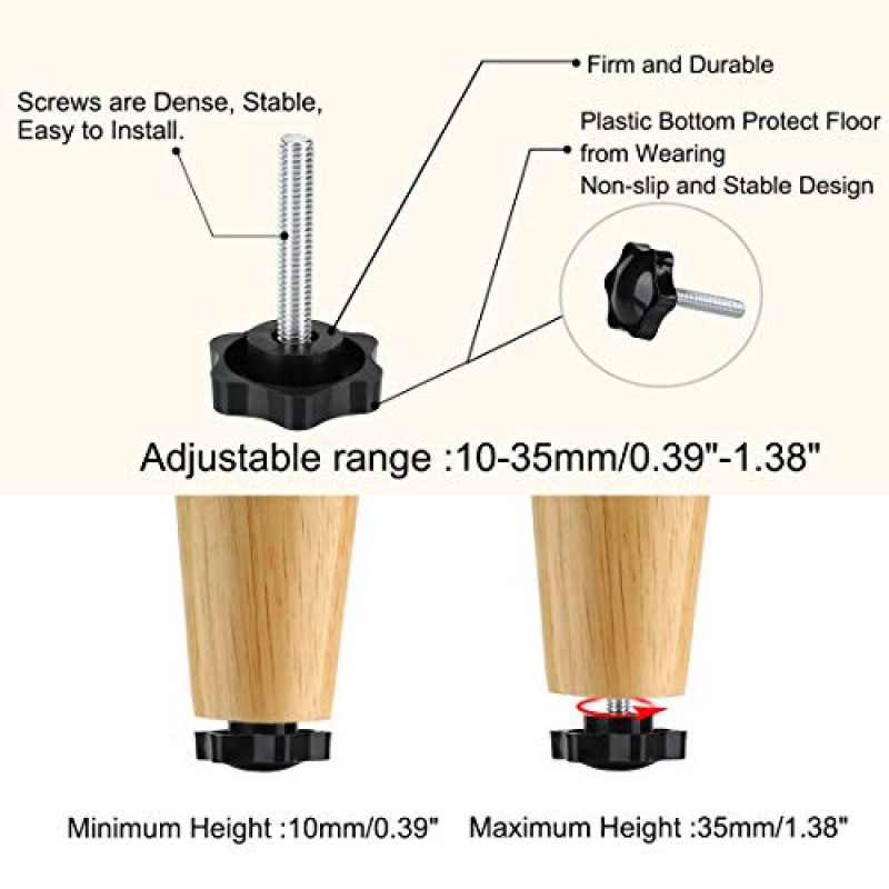 Uxcell M6 x 35x32mm 핸드 스크류 레벨링 피트 홈 의자 테이블 캐비닛 다리 10 팩용 조정 가능한 레벨러 바닥 보호대