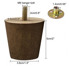 Uxcell 목재 가구 다리, 2인치 소파 다리 둥근 단단한 나무 소파 다리 호두 색상 안락 의자 안락 의자 커피 테이블 드레서 4개 세트를 위한 세기 중반 현대 교체 피트