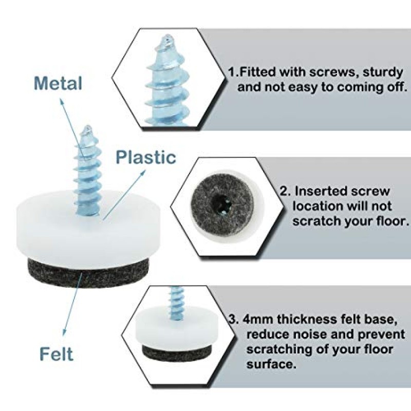 uxcell 펠트 소파 의자 다리 미끄럼 방지 나사 바닥 패드 네일 프로텍터 25mm 직경(30개 팩)