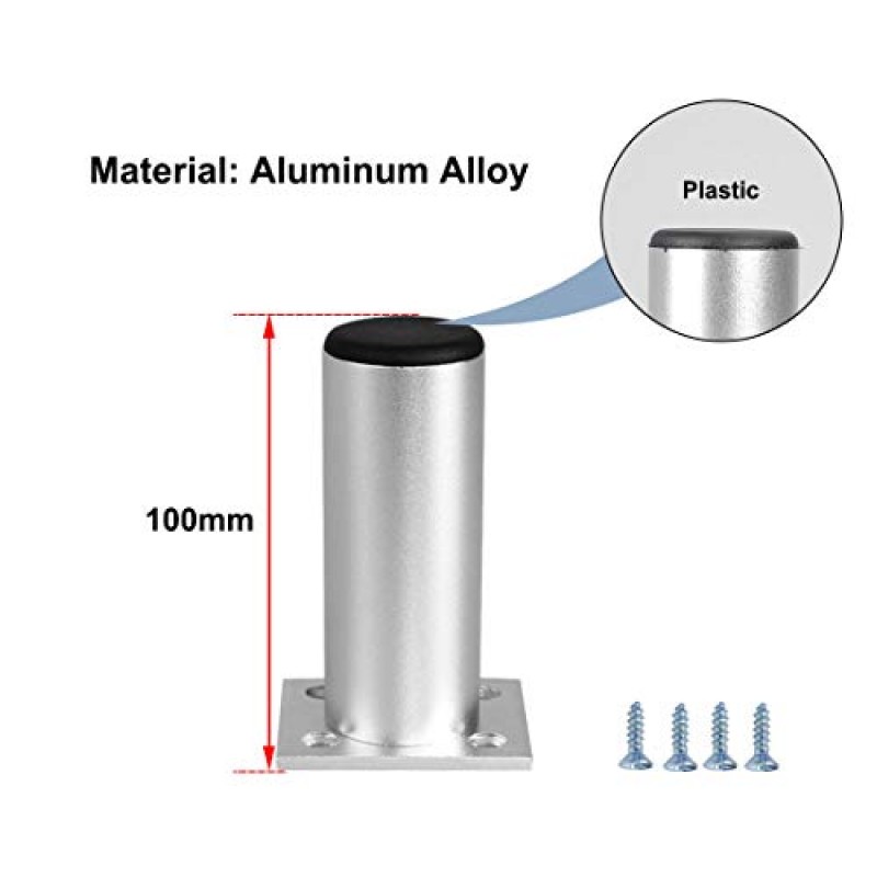 Uxcell 4 인치 라운드 가구 다리 알루미늄 합금 소파 소파 테이블 캐비닛 옷장 작업대 선반 피트 교체 높이 조절기 2 개 세트