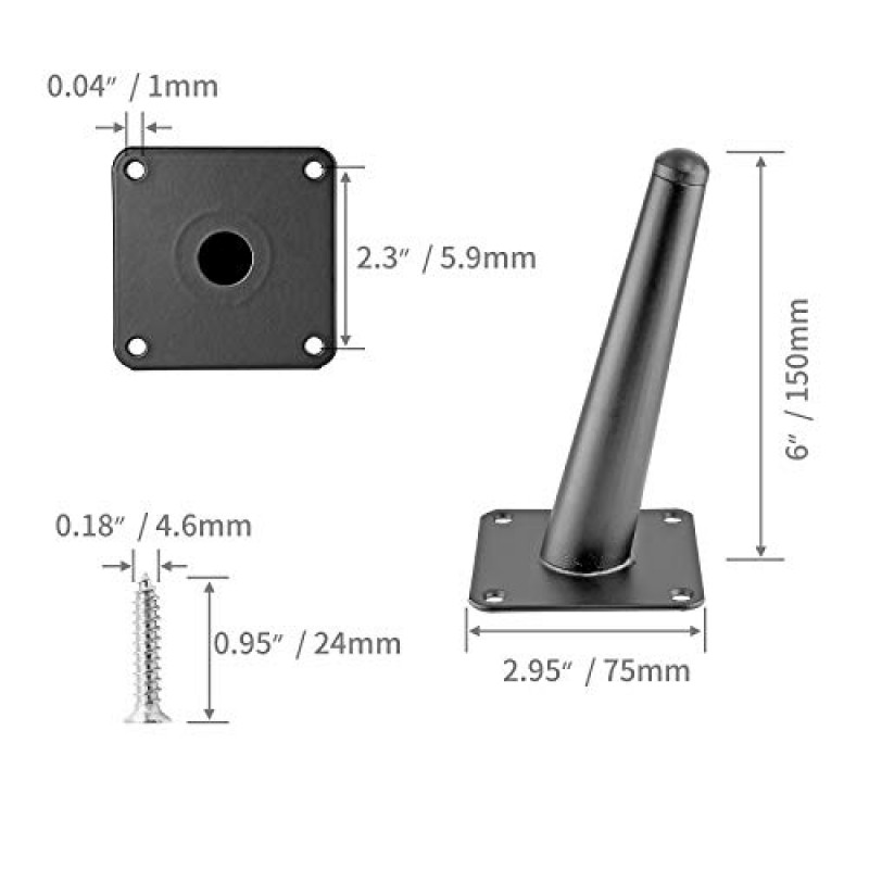 Seimneire 4pcs 6 인치 가구 다리, 비스듬한 원추형 금속 다리 매트 블랙 세기 중반 스타일 가구 피트 소파 캐비닛 테이블 의자 찬장 소파 오토만 홈 DIY 프로젝트