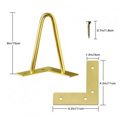 LOSODONA 6인치 머리핀 가구 다리(금속 막대 2개 포함), 소파 다리 현대식 테이블 다리, 책상용 홈 DIY 프로젝트, 나이트스탠드, 커피 테이블, 부속품이 포함된 다이닝 보드(골드, 4개)