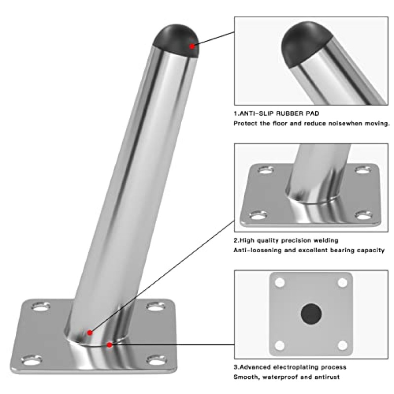 UKOSNA 8pcs 16 인치 테이블 다리, 비스듬한 원추형 금속 가구 다리 소파 캐비닛 커피 테이블 의자 찬장 소파 오토만 나이트 스탠드 책장 용 실버 세기 중반 스타일 의자 피트 교체 다리