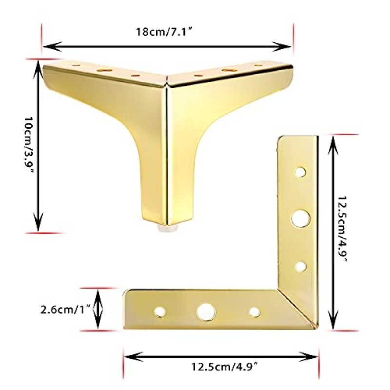 OwnMy 4PCS 골드 금속 가구 다리 피트 - 4 