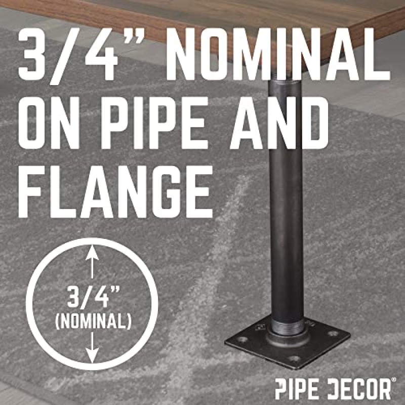 PIPE DECOR 테이블 다리, 정통 강철 배관 파이프가 포함된 가단성 철 사각 플랜지, 하드웨어가 포함된 DIY 커피 테이블 다리 키트, 3.3인치 W x 12인치 H, 4팩