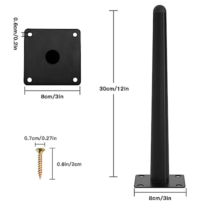 UKOSNA 8pcs 12 인치 테이블 다리, 직선 원추형 금속 가구 다리 소파 캐비닛 커피 테이블 의자 찬장 소파 나이트 스탠드 책장 용 블랙 세기 중반 스타일 의자 피트 교체 다리