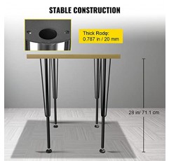 VEVOR 머리핀 금속 테이블 다리 28인치 책상 다리 4개의 헤비 듀티 벤치 다리 세트 3막대 금속 가구 다리 단철 커피 테이블 다리 고무 바닥 보호대가 포함된 다이닝 테이블용 홈 DIY 블랙