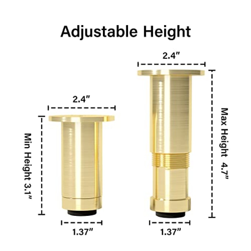 Aglaiprty 가구 다리, 금색 4 조절 가능한 알루미늄 레벨링 원형 소파 다리(3인치, 금색)