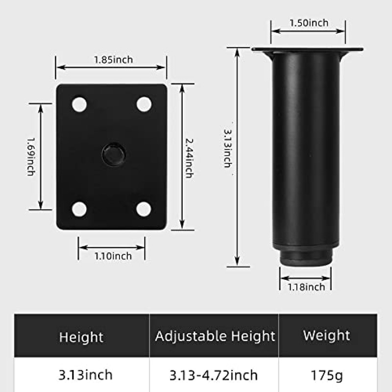 Phitruer 8 팩 조정 가능한 가구 다리 3.13-4.72 인치, 헤비 듀티 금속 캐비닛 다리 캐비닛 테이블 찬장 소파 침대에 대 한 현대 가구 교체 피트