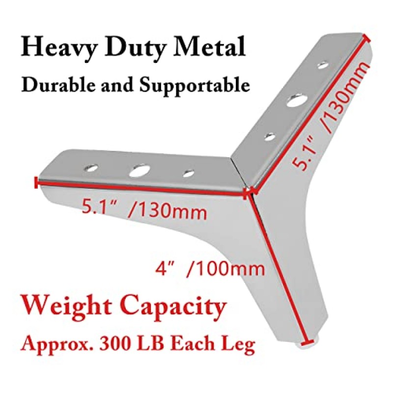 MILDWOO 금속 가구 다리 4인치, 소파 다리 8개 세트, 실버 모던 드레서 다리, 소파, 테이블, 침대, 캐비닛, 의자, 오토만용 삼각형 교체 코너 가구 다리