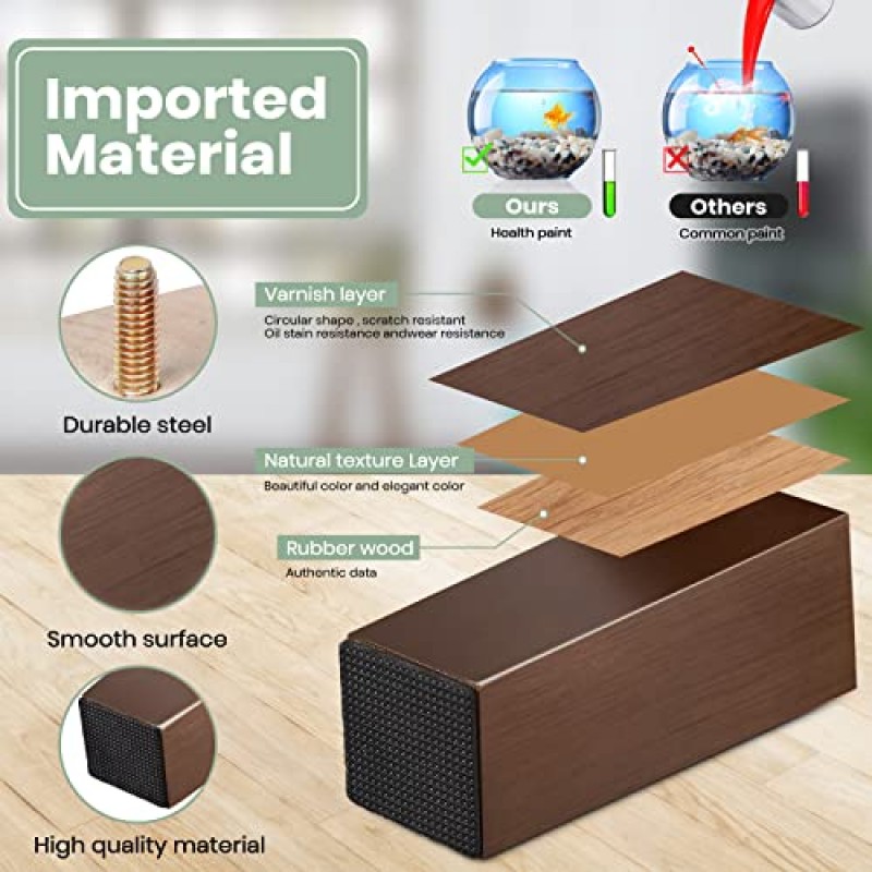 AFFOORD 갈색 가구 다리-나무 소파 다리 4개 세트, 정사각형 소파 다리 6인치 세기 중반 현대식 교체 드레서 다리, 침대 다리, 오토만 다리, 가구 또는 DIY 프로젝트용 의자 다리.