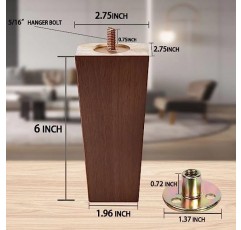 AFFOORD 갈색 가구 다리-나무 소파 다리 4개 세트, 정사각형 소파 다리 6인치 세기 중반 현대식 교체 드레서 다리, 침대 다리, 오토만 다리, 가구 또는 DIY 프로젝트용 의자 다리.