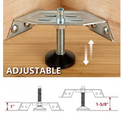 POWERTEC 71157 조정 가능한 코너 브래킷 가구 레벨링 피트(손상 방지 레벨러 패드 포함), 캐비닛, 테이블, 작업대 및 야외 가구용 고강도 다리 레벨러, 은색 4개 세트