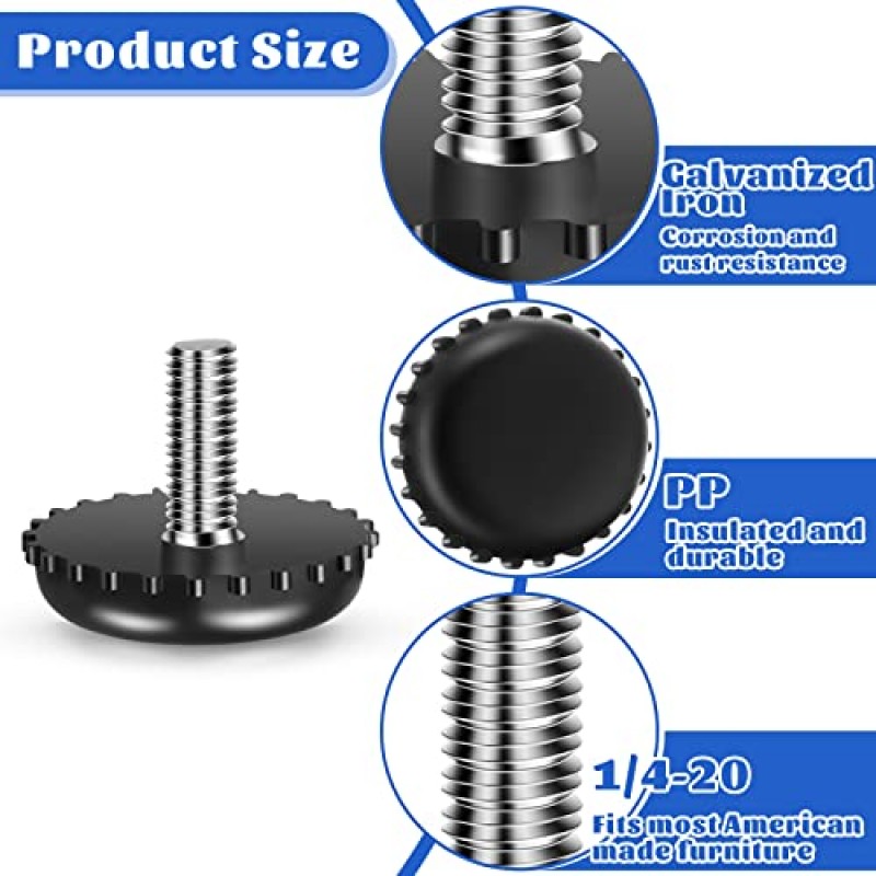 Dunzy 60 조각 1/4-20 조정 가능한 가구 레벨러 스테인레스 스틸 나사산 나사산 레벨링 피트 나사 가구 글라이드 레벨링 테이블 의자 캐비닛 다리