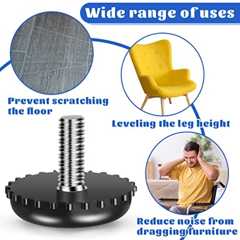 Dunzy 60 조각 1/4-20 조정 가능한 가구 레벨러 스테인레스 스틸 나사산 나사산 레벨링 피트 나사 가구 글라이드 레벨링 테이블 의자 캐비닛 다리