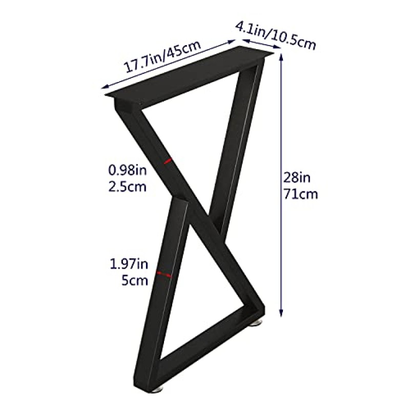 HOMEKAYT 산업용 금속 테이블 다리(H28 x W17.7) DIY용 견고한 현대식 가구 다리 책상 다리 2개 세트 식사 테이블, 커피 테이블, 주방 테이블용 다용도-(삼각형 모양, 검정색)