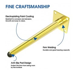 가구 다리 4개 세트 10인치 현대식 가구 다리 미드 센츄리 직선 원뿔 금속 다리 금속 높은 테이퍼 경사 피트 책상, 캐비닛, 테이블+장착 나사용 소파 교체 다리(금색)
