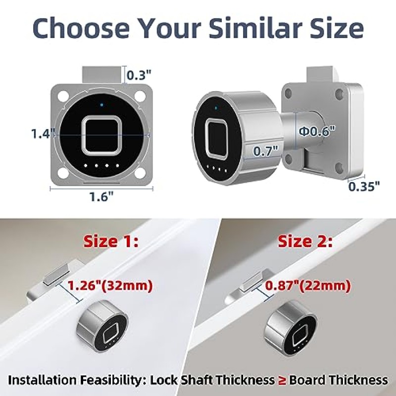 eLinkSmart 지문 캐비닛 잠금 장치, 생체 인식 열쇠가 없는 어린이 안전 파일 캐비닛, 비밀 금고, 찬장, 스탠드, 숨겨진 문, 이중 문용 전기 Bluetooth 스마트 서랍 잠금 장치 - 1.26