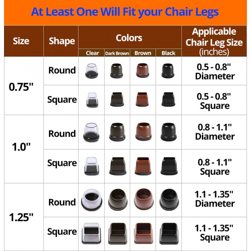 카펫용 실리콘 의자 다리 바닥 보호대, 타일 바닥용 소형 슬라이더 의자 다리 캡, 글라이드 가구 다리 발 커버 카펫 바닥 보호, 16개(원형 - 투명, 맞춤: 0.75-1.1