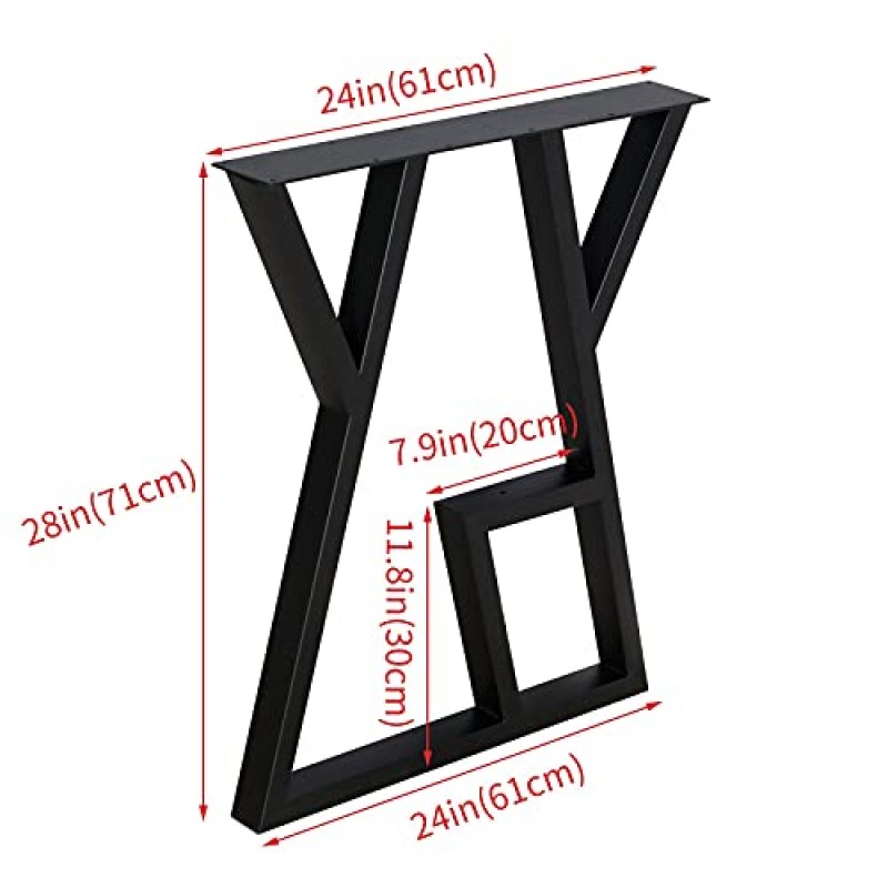 SSS 가구 2팩 산업용 금속 가구 다리 2단 28인치 H x 24인치 W, DIY 장식 브래킷 선반, 커피 식탁 다리, 책상 다리, 칵테일 테이블, 사각 튜브 다리 검정색