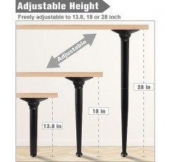Koutemie 28인치 높이 접이식 테이블 다리, 책상, 스탠드, 커피 테이블, 검정, 4개 세트용 고무 패드가 있는 높이 조절 가능한 DIY 금속 가구 다리