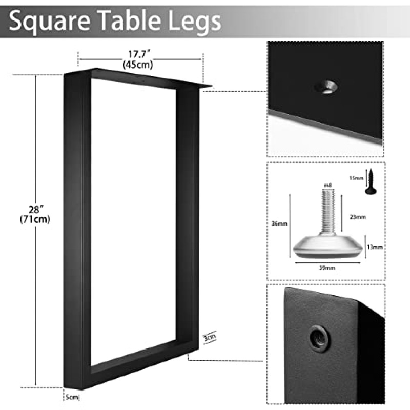 책상용 Topsair 금속 테이블 다리, 견고한 사각 튜브 다리미, 식사 및 커피 테이블용 DIY 가구 다리, 컴퓨터 책상, 작업대, 회의실 테이블, 28