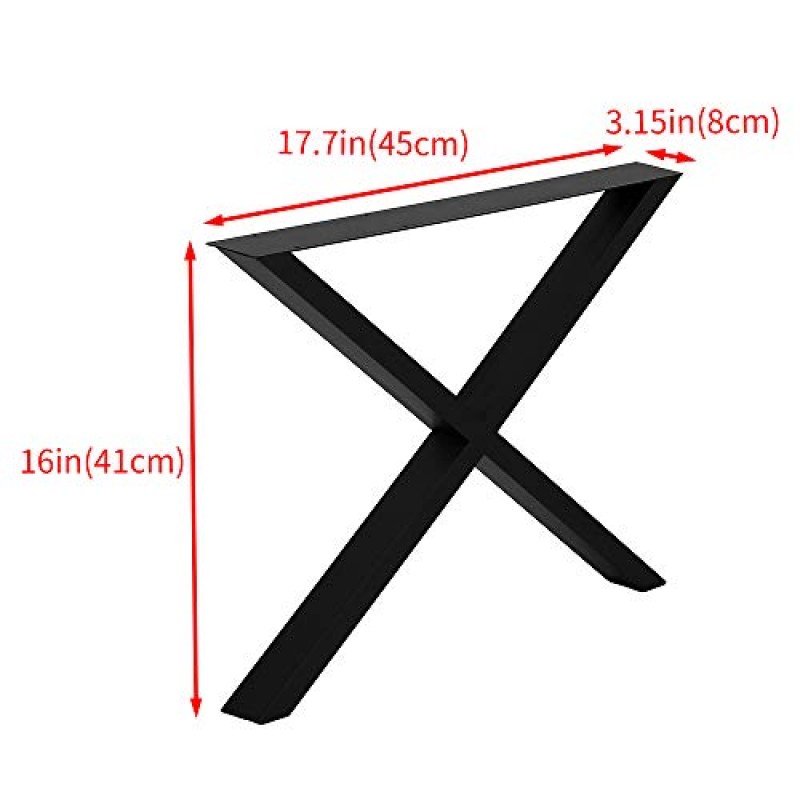 JIANZHUO 금속 테이블 다리 철 식탁 다리, 산업용 검정색 벤치 다리 책상 다리, 소박한 헤비 듀티 DIY 가구 다리, 정사각형 튜브 X 커피 테이블 다리 2 PCS(16