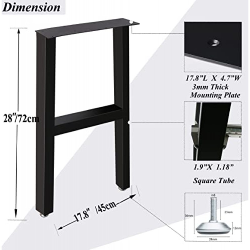 Luffioner 금속 테이블 다리 28인치 높이 17.7인치 와이드 헤비 듀티 책상 다리 다이닝 테이블, 커피 테이블, 사무실 책상용 DIY 가구 다리 2개 세트