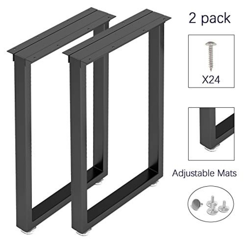 금속 테이블 다리 높이 28인치 x 너비 17.7인치, 조정 가능한 보호대 포함, 산업용 및 소박한 스타일의 책상/테이블용 튼튼한 금속 가구 다리, (최대 800lb까지 견딜 수 있음), 검정색, 2개 세트