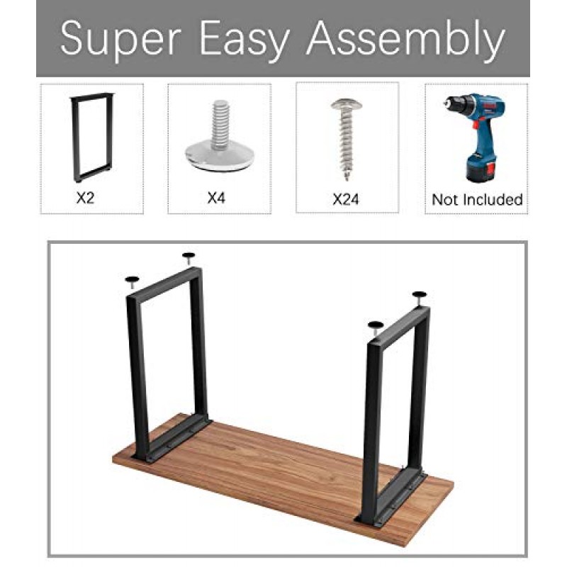 금속 테이블 다리 높이 28인치 x 너비 17.7인치, 조정 가능한 보호대 포함, 산업용 및 소박한 스타일의 책상/테이블용 튼튼한 금속 가구 다리, (최대 800lb까지 견딜 수 있음), 검정색, 2개 세트
