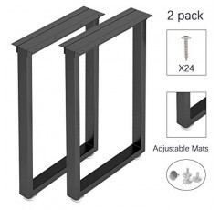 금속 테이블 다리 높이 28인치 x 너비 17.7인치, 조정 가능한 보호대 포함, 산업용 및 소박한 스타일의 책상/테이블용 튼튼한 금속 가구 다리, (최대 800lb까지 견딜 수 있음), 검정색, 2개 세트