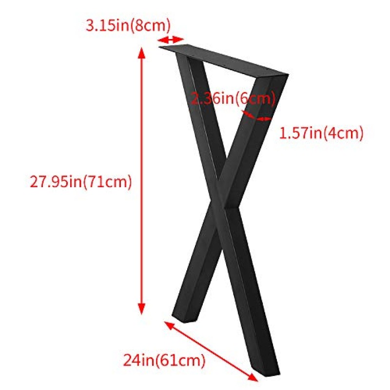JIANZHUO 금속 테이블 다리 철 식탁 다리, 산업용 검정색 벤치 다리 책상 다리, 소박한 헤비 듀티 DIY 가구 다리, 정사각형 튜브 X 커피 테이블 다리 2 PCS(28