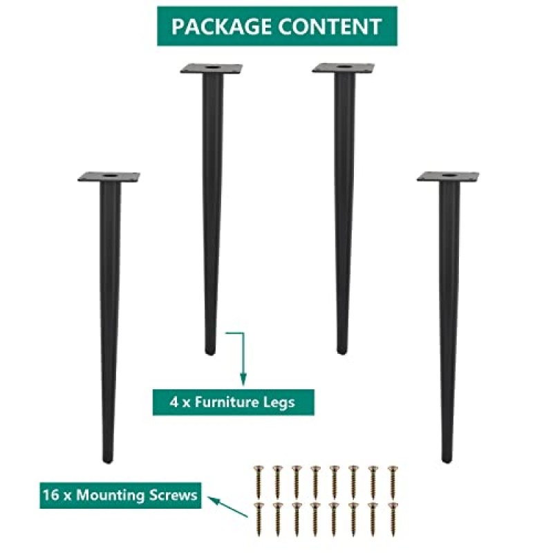 Ulifestar 4팩 가구 다리, 원형 테이퍼형 가구 발, 소파 캐비닛 찬장 바 침대 테이블 의자 소파 오토만 드레서 책상 홈 DIY 프로젝트용 중장비 금속 발(55cm/22 높이, 검정색)