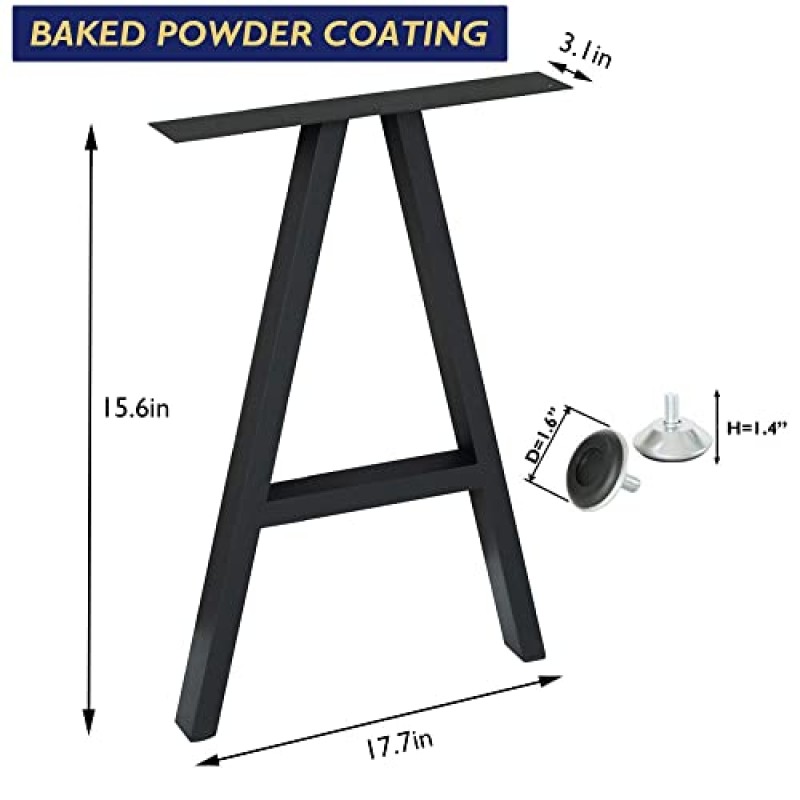 HEONITURE 28인치 금속 식사 현대식 테이블 다리 책상 베이스 주철 용접 연철 사무실 A 모양 검정색 DIY(2개 세트 1개) 27.6