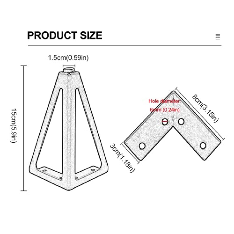 가구용 피트, 15cm/6in 가구 다리, 4개 현대식 금속 테이블 다리, DIY 교체용 가구 피트, 나사 및 바닥 보호 장치 포함, 캐비닛, 소파, 책상, 커피 테이블, Tv 캐비닛, C-1