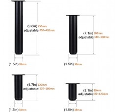 ISolay 4X DIY 금속 가구 피트, 냉간 압연 강철 캐비닛 가구 다리, 높이 조절 가능 원형 교체 가능 다리(검정색 250mm/9.8in)