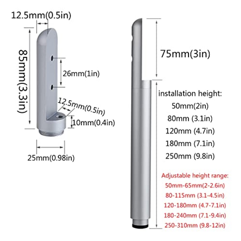 MRbron 4Pcs 소파 가구 캐비닛 라이저, DIY 교체 지원 다리, 알루미늄 합금 찬장 다리, L 모양 캐비닛 다리, TV 캐비닛 소파, 250mm, 9.8in, 골드 용