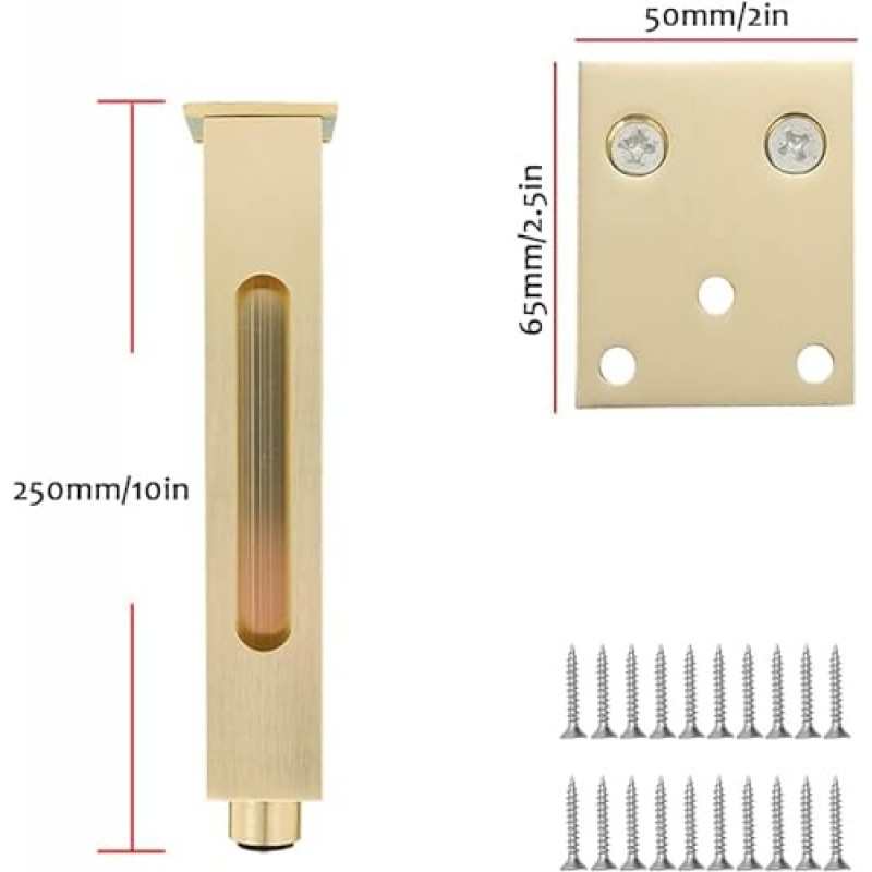 LYF 가구 다리 4개 세트, 금속 다리, 라이저 다리, 높이 8?10?12in, 조절 가능 1-10mm, 교체 다리, 검정색/금색, 가구용 금속 홈 DIY 프로젝트(색상: 금색, 크기: 250mm/10in)